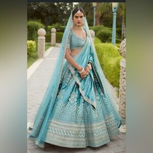 Exquisite Teal Embroidered Lehenga for Weddings